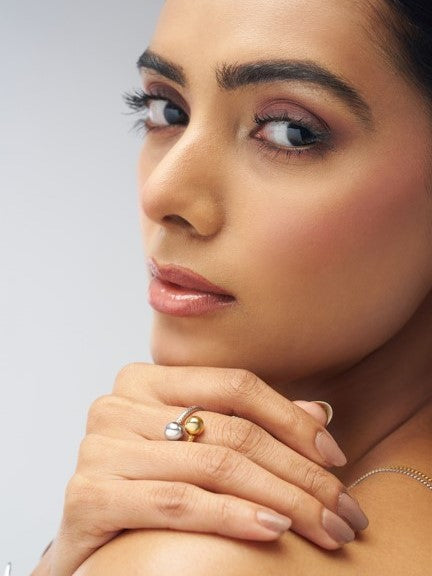 Two-Tone Gold and Silver Twin Sphere Wrap Ring