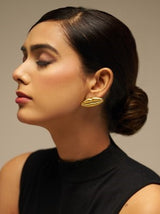 Muse Lip Gold Stud Earrings with Bold Textured Finish