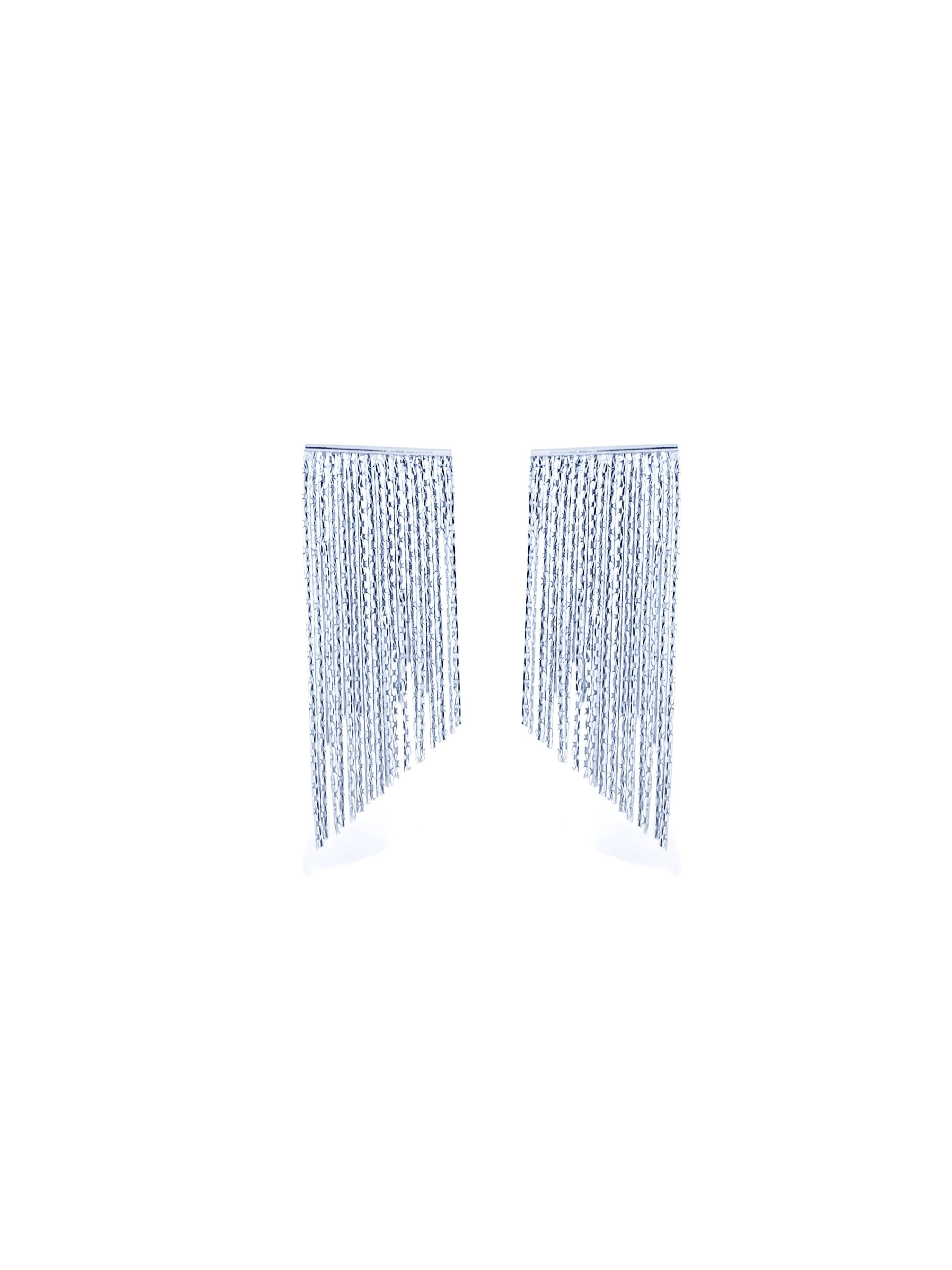 Silver Fringe Drop Earrings with Textured Flow Design