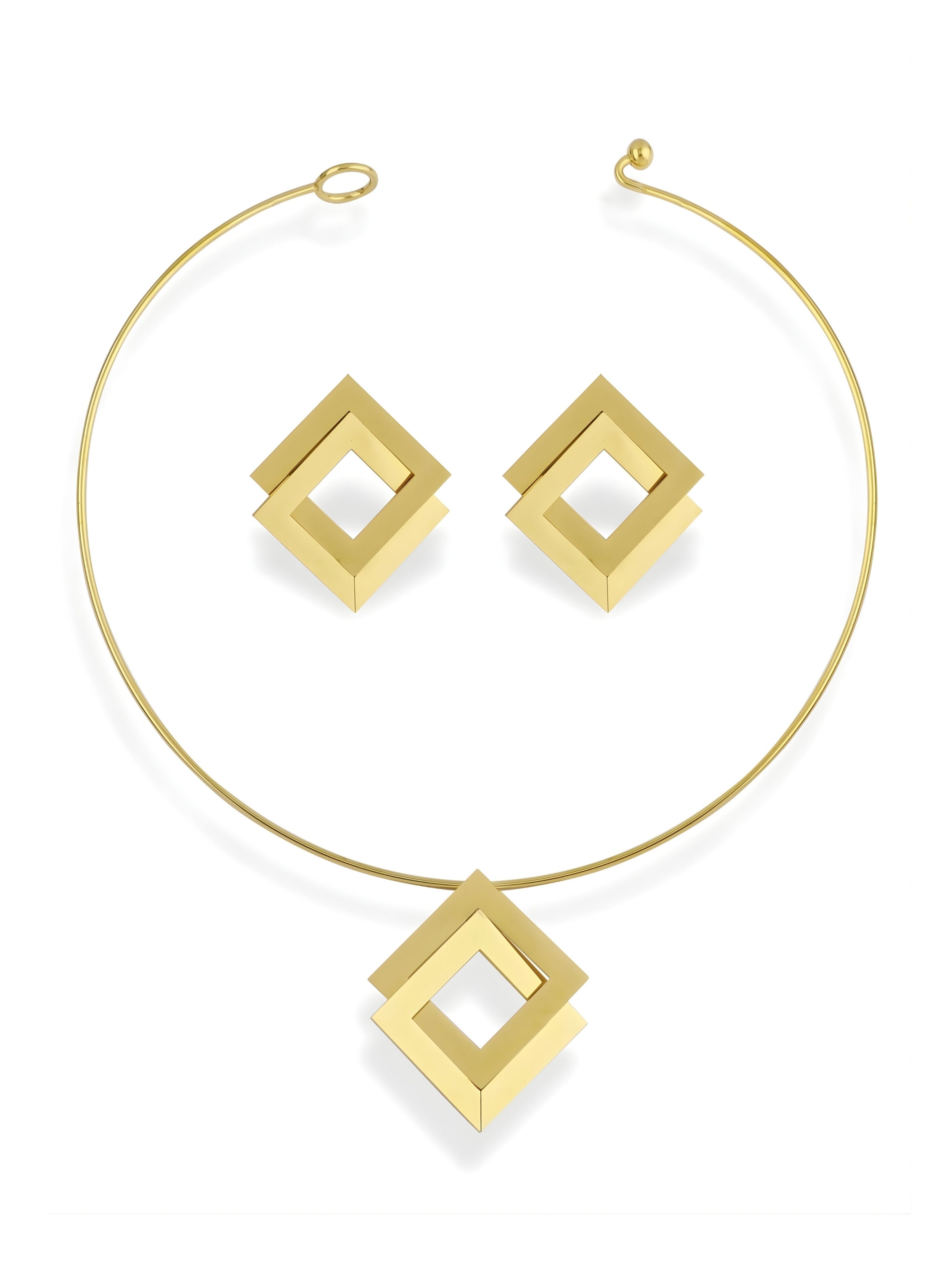 Recto Gold Geometric Square Jewelry Set for Women