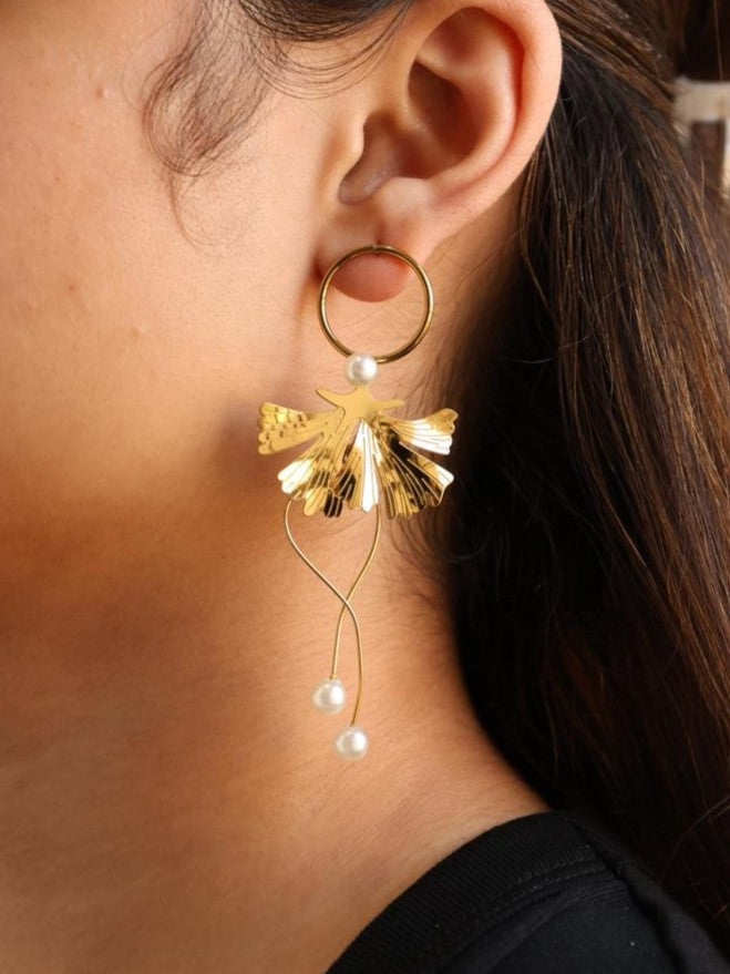 Leaf with Pearl Drops Earrings