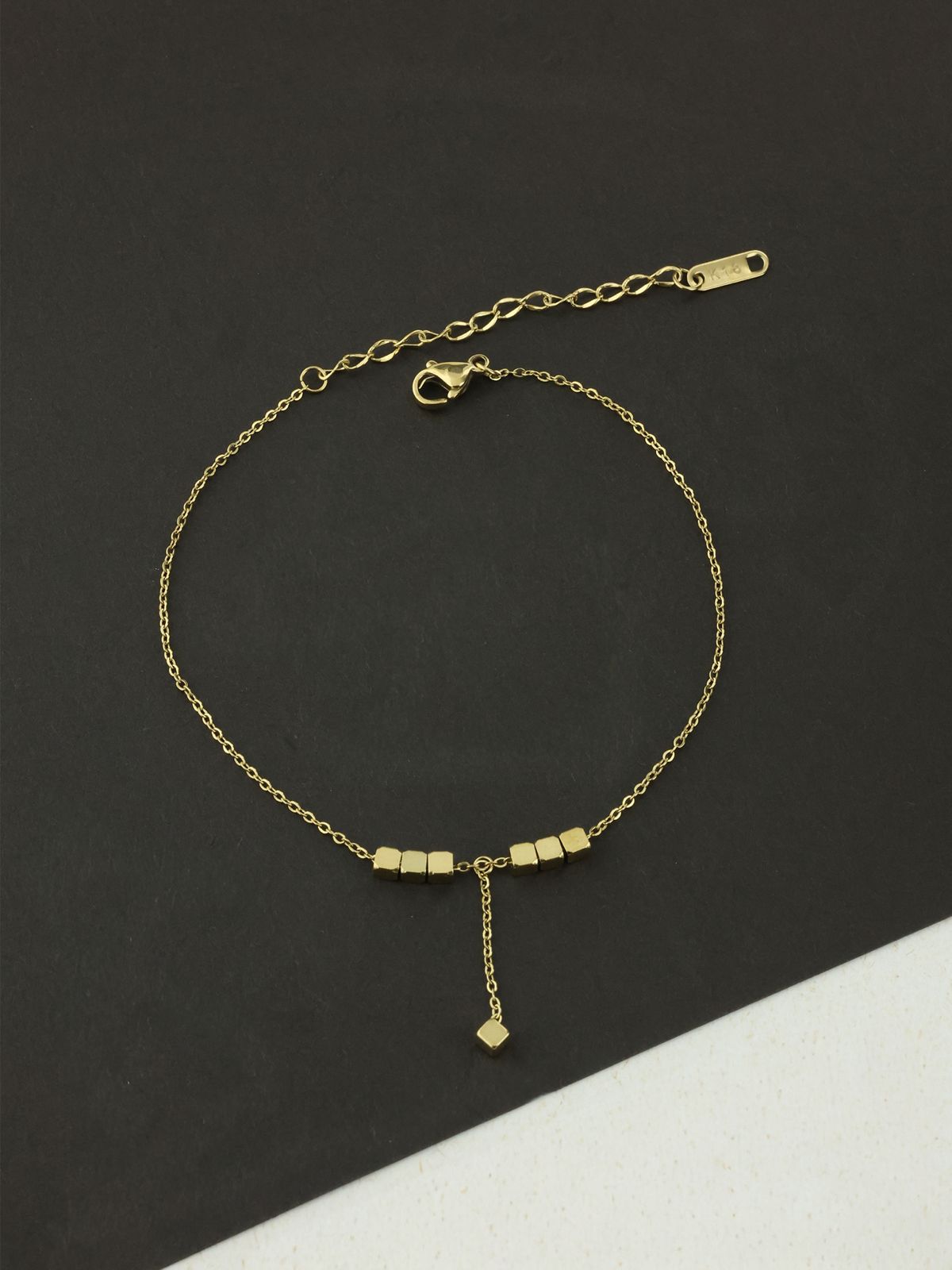 Minimalist Golden Cube Anklet