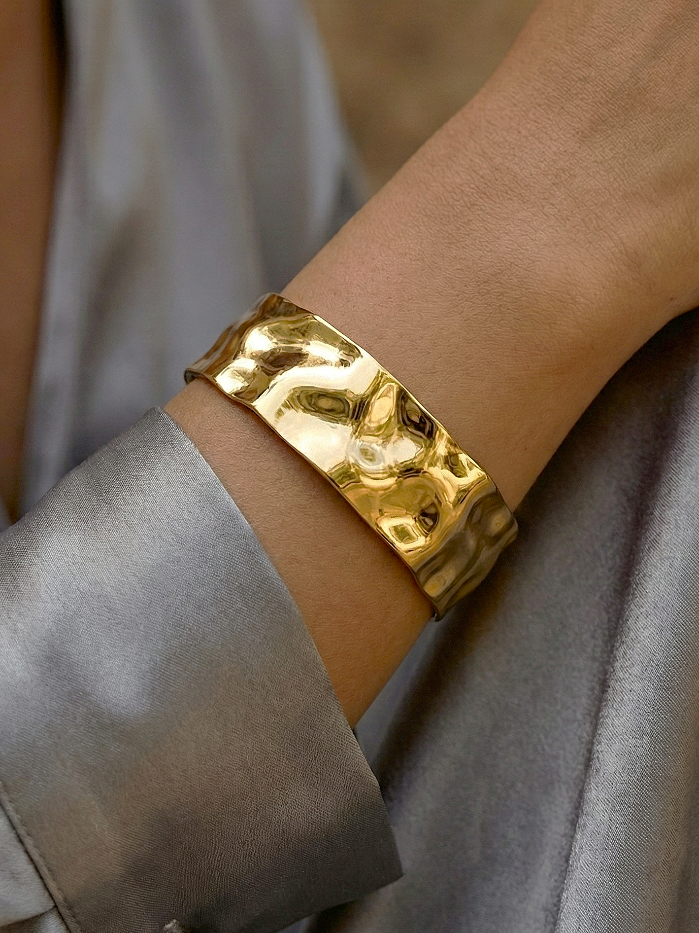 Elegant Gold Plated Aureum Textured Open Cuff Bangle