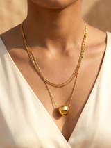 Stylish Gold Layered Chain Necklace with Round Bead