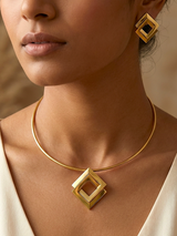 Recto Gold Geometric Square Jewelry Set for Women