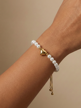 Soft Pearl Frost Bracelet with Gold Heart Charm