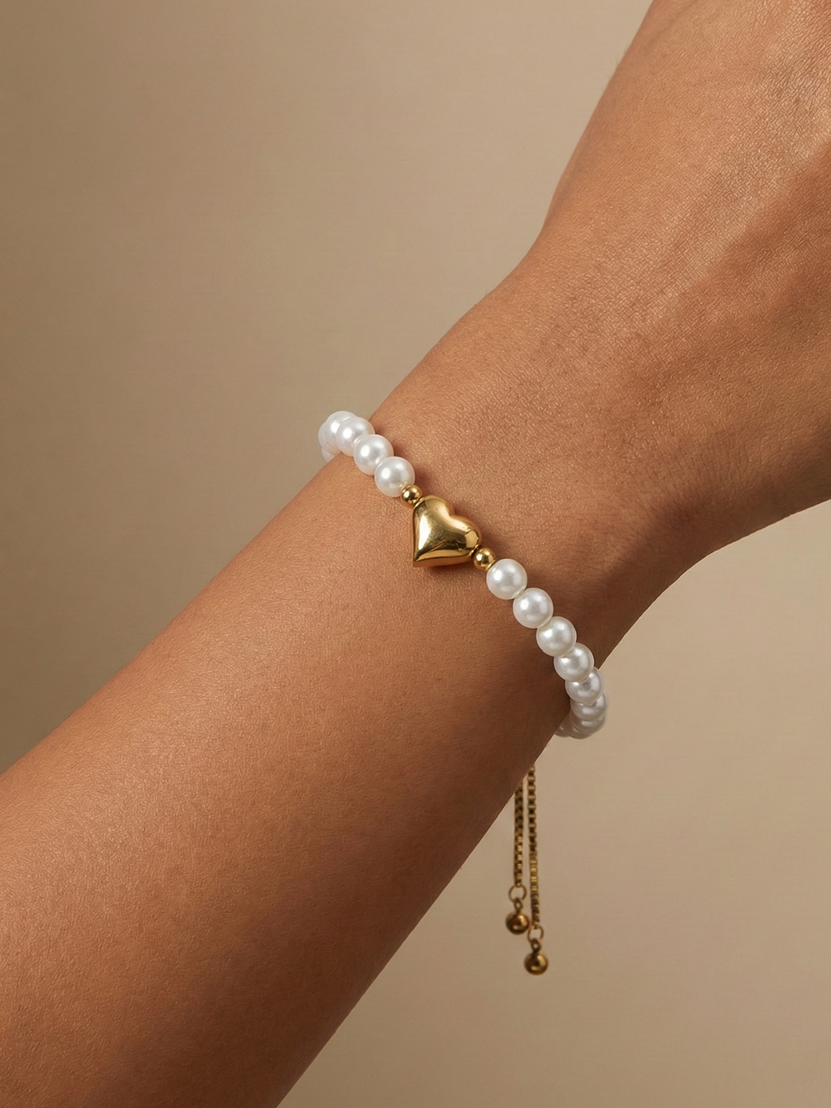 Soft Pearl Frost Bracelet with Gold Heart Charm