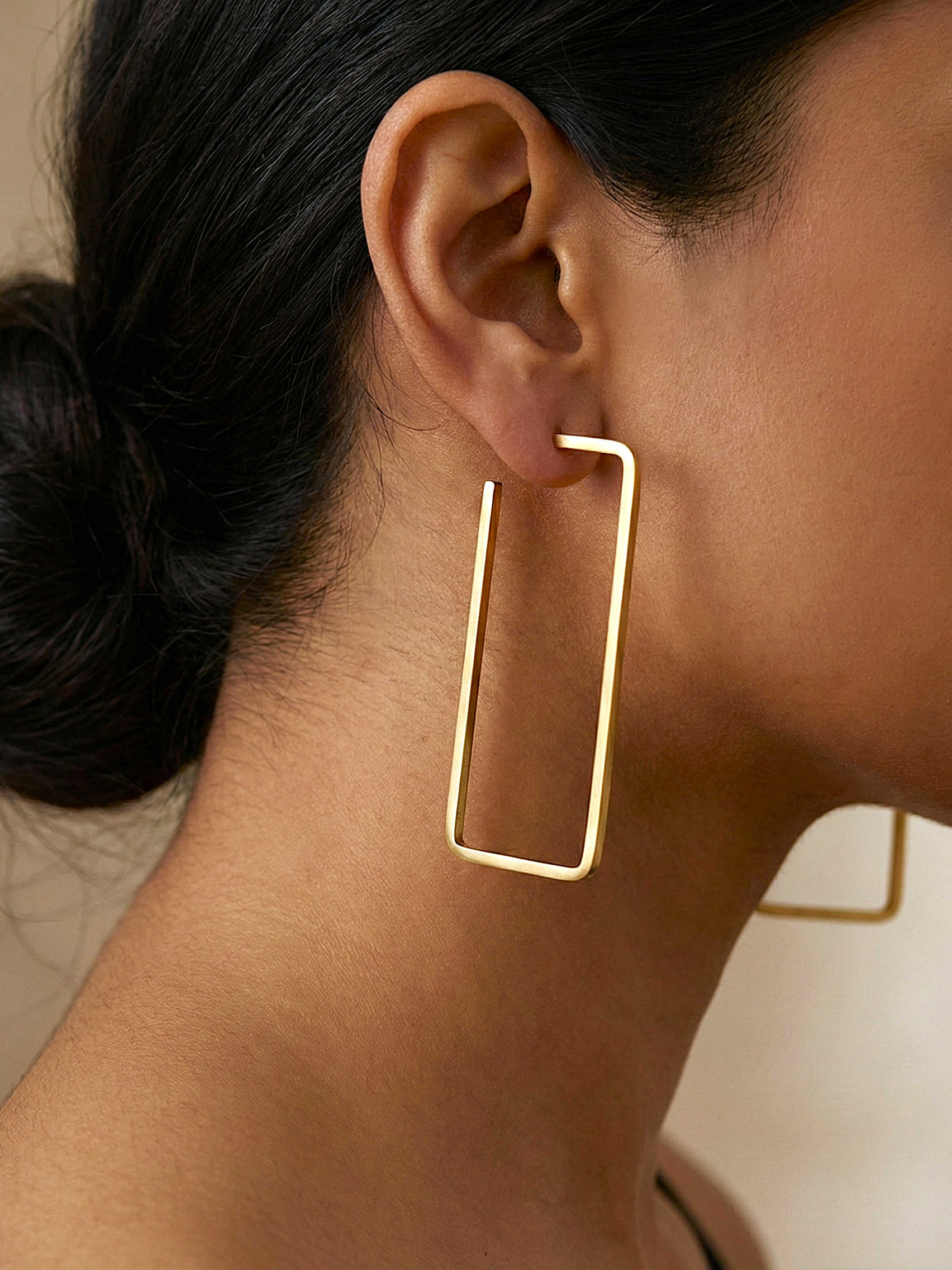 Modern Gold Rectangular Hoop Earrings