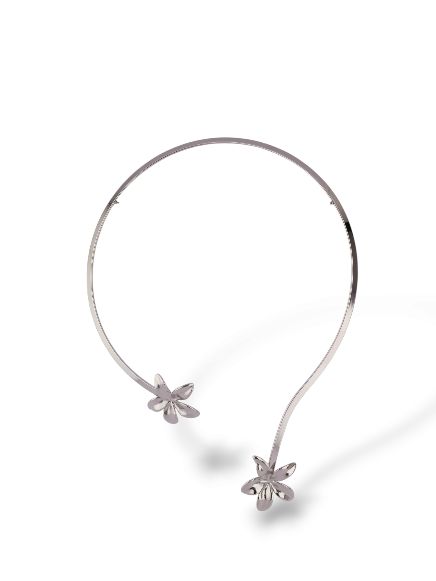 Floral Open Collar Necklace Silver Tone