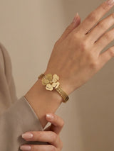 Pretty Gold Petalflare Floral Multi-Strand Cuff Bangle