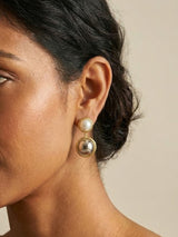 Gold Double Pearl Drop Earrings
