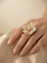 Elegant White and Gold Flower Adjustable Ring