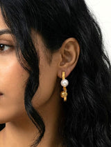 Pearl Orbit Gold Curve Earrings